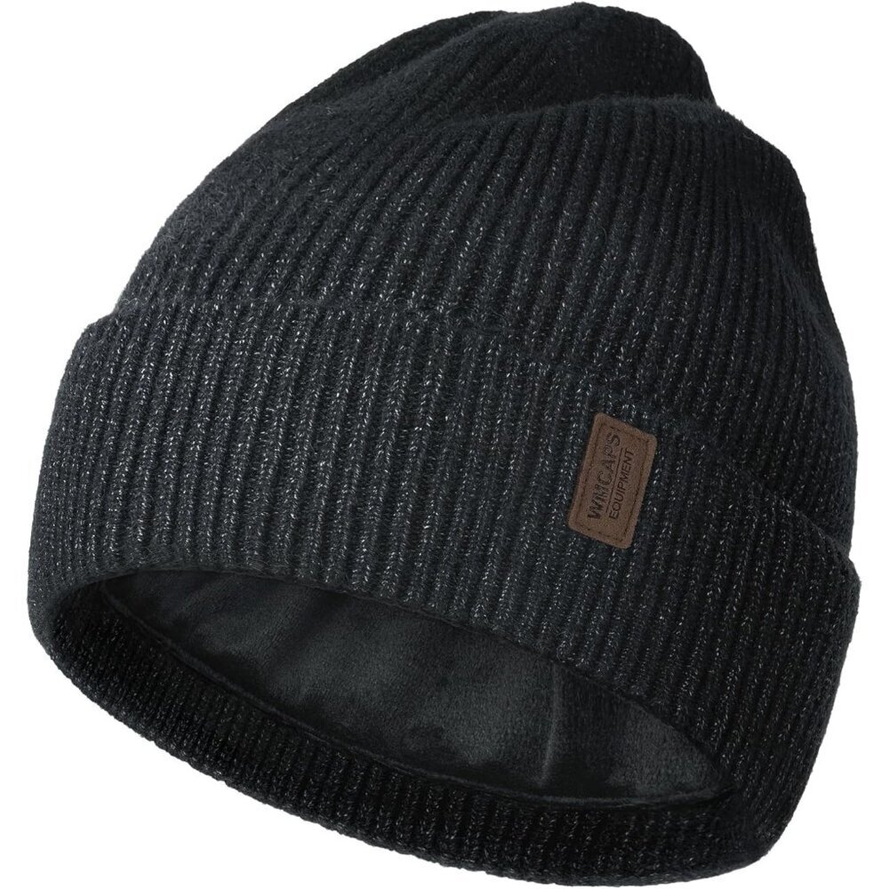 Men's Tie Dye Black Fleece Lined Beanie Soft Winter Warm Ski Stocking Knit Hat